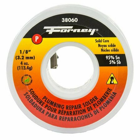 FORNEY Solder, Lead Free LF, Plumbing Repair, Solid Core, 1/8 in, 4 Ounce 38060